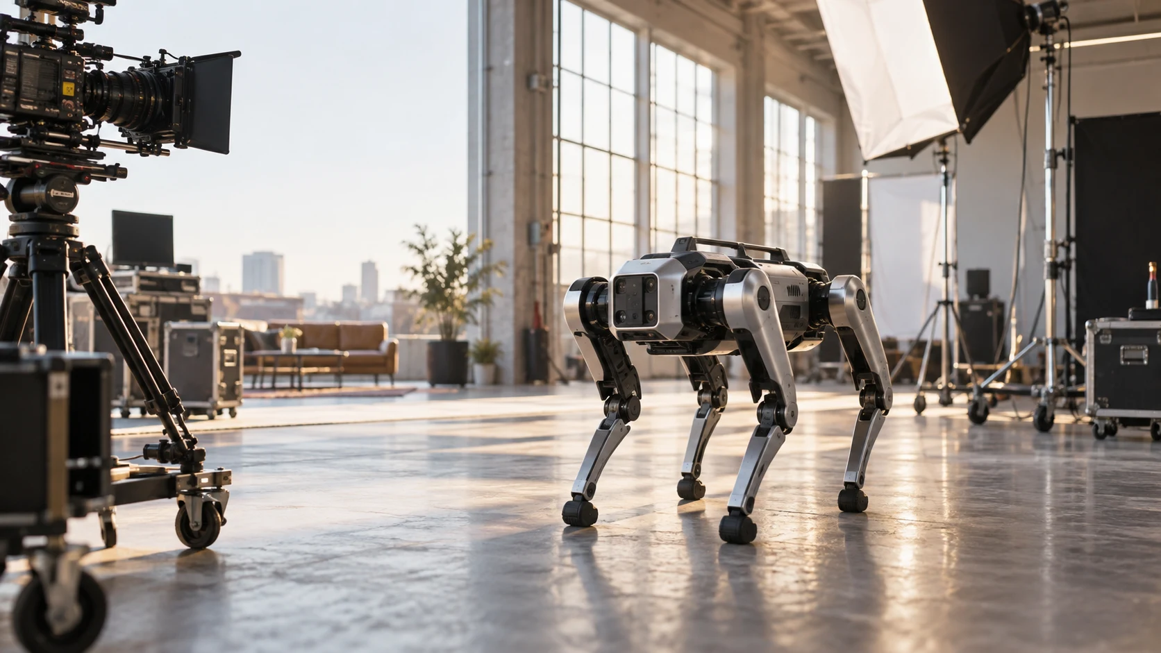 Generated concept of a robot on a film-production set